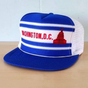 Vintage Washington DC Hat Striped Trucker Cap Snapback White Blue